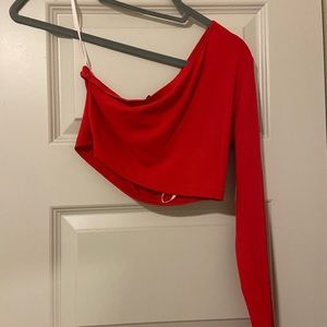 Red on sleeve long sleeve crop top